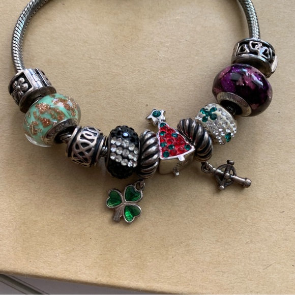 Pandora Snake Chain Moments Bracelet with 10 Silver 925 Charms Jewelry - Picture 3 of 16